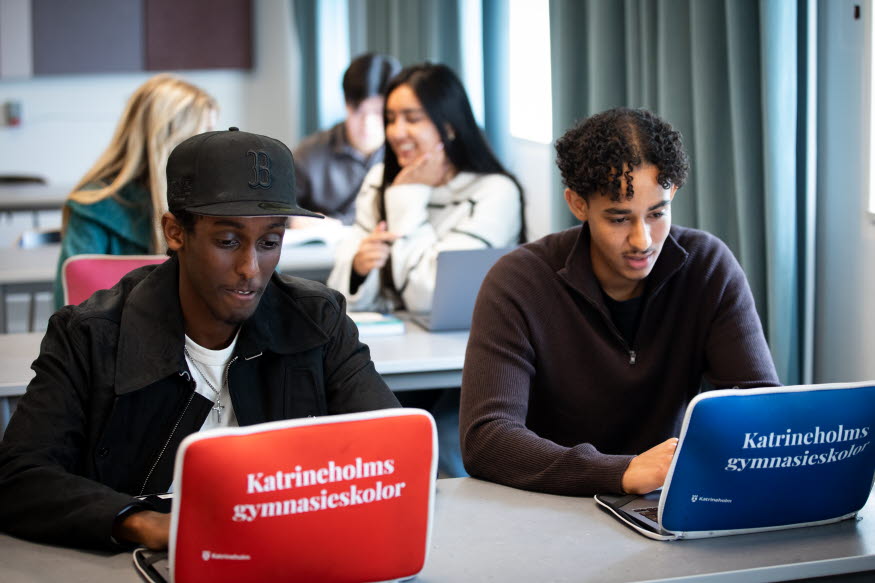 Några elever sitter vid varsin dator i ett klassrum.