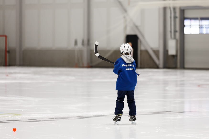 Barn som spelar bandy.